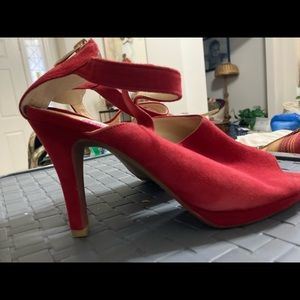 Sexy cross strap red suede heels
